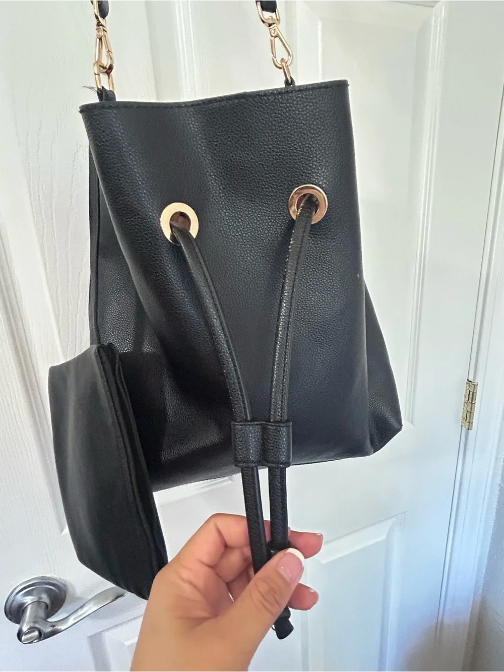 H&M Black Drawstring Bucket Crossbody Bag